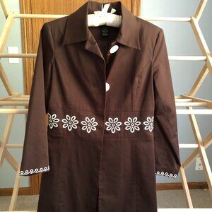 Women's Long Brown Embroidered Blazer / Jacket - Size 4